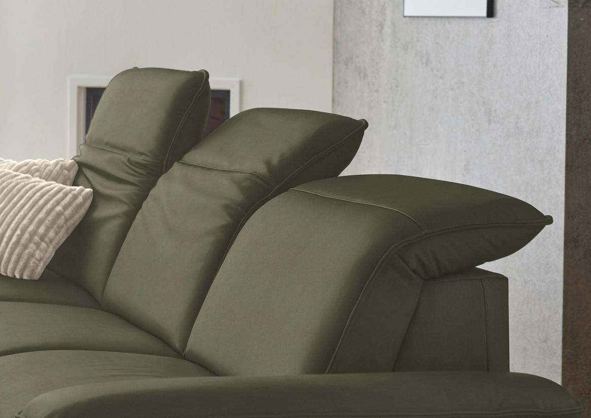ECKSOFA  Echtleder Graugrün  - Schwarz/Graugrün, Design, Leder/Metall (169/307cm) - Beldomo Premium