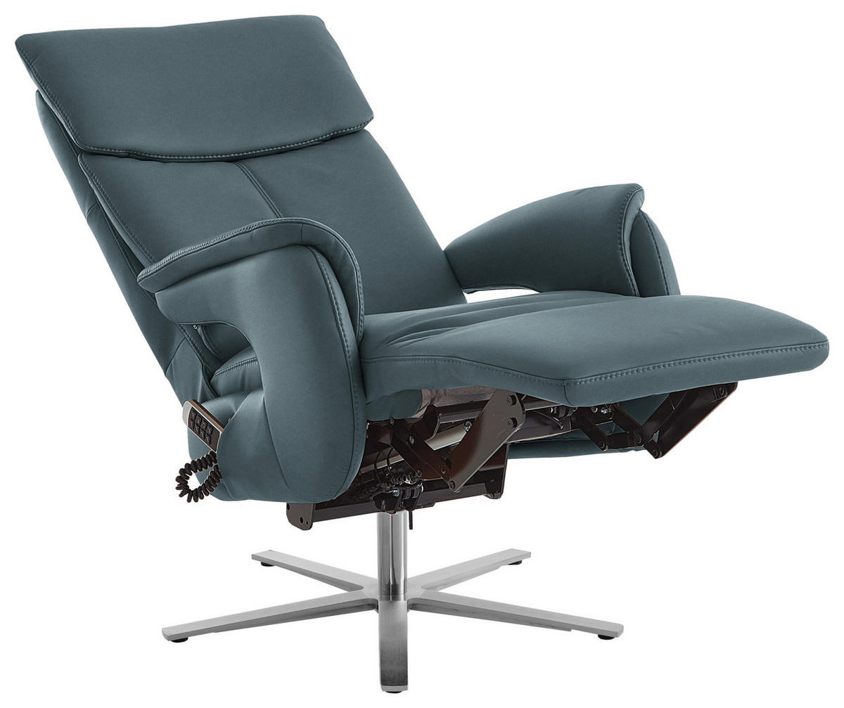 RELAXSESSEL in Leder Blaugrau  - Edelstahlfarben/Blaugrau, Design, Leder/Metall (70/124/85cm) - Cantus