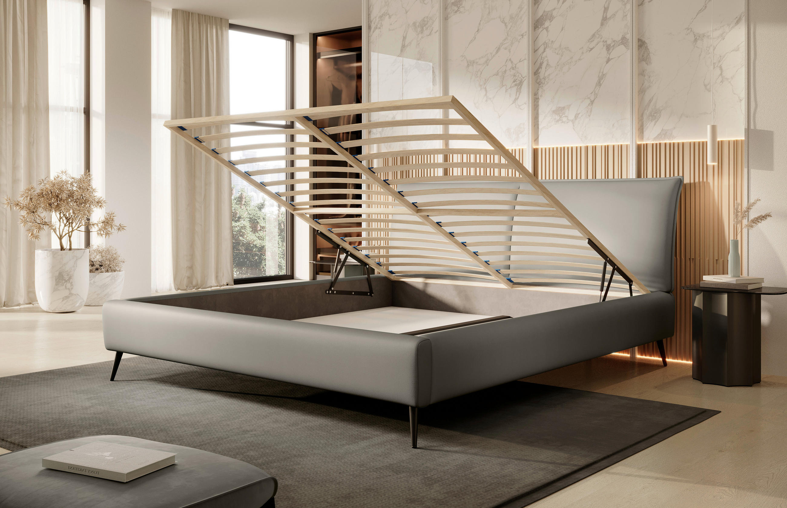 POLSTERBETT gepolstertes Kopfteil, Bettkasten, Lattenroste 180/200 cm  in Schwarz, Taupe  - Taupe/Schwarz, Design, Holz/Textil (180/200cm) - Esposa