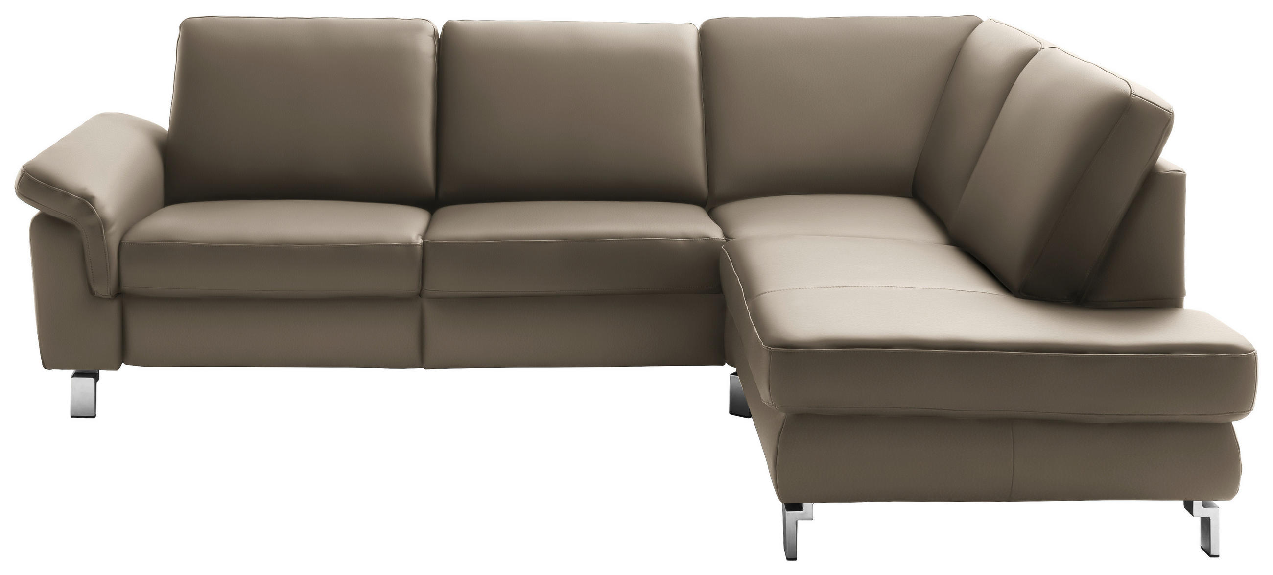 ECKSOFA in Echtleder Taupe  - Taupe/Chromfarben, Design, Leder/Metall (271/200cm) - Pure Home Lifestyle