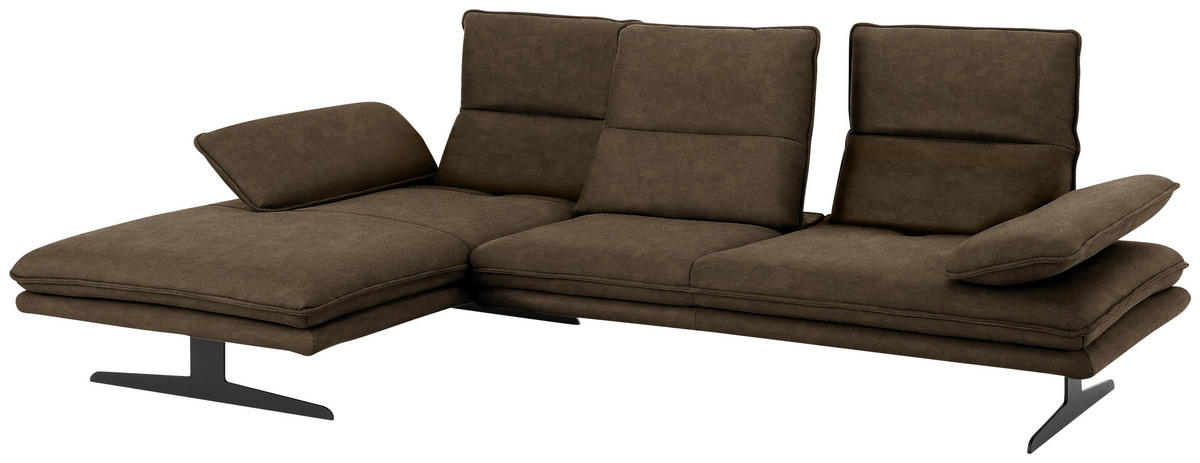 ECKSOFA Braun Mikrofaser  - Schwarz/Braun, Design, Textil/Metall (164/291cm) - Chilliano