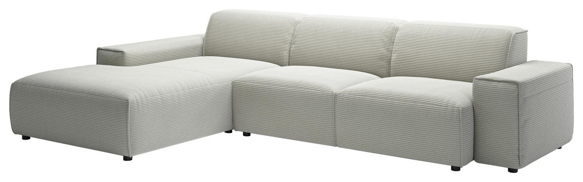 ECKSOFA in Cord Hellgrau  - Hellgrau/Schwarz, Design, Kunststoff/Textil (189/300cm) - Pure Home Lifestyle