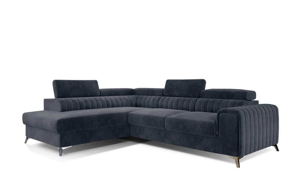 ECKSOFA in Plüsch Dunkelgrau  205/278 cm  - Dunkelgrau/Silberfarben, Design, Textil/Metall (205/278cm) - MID.YOU