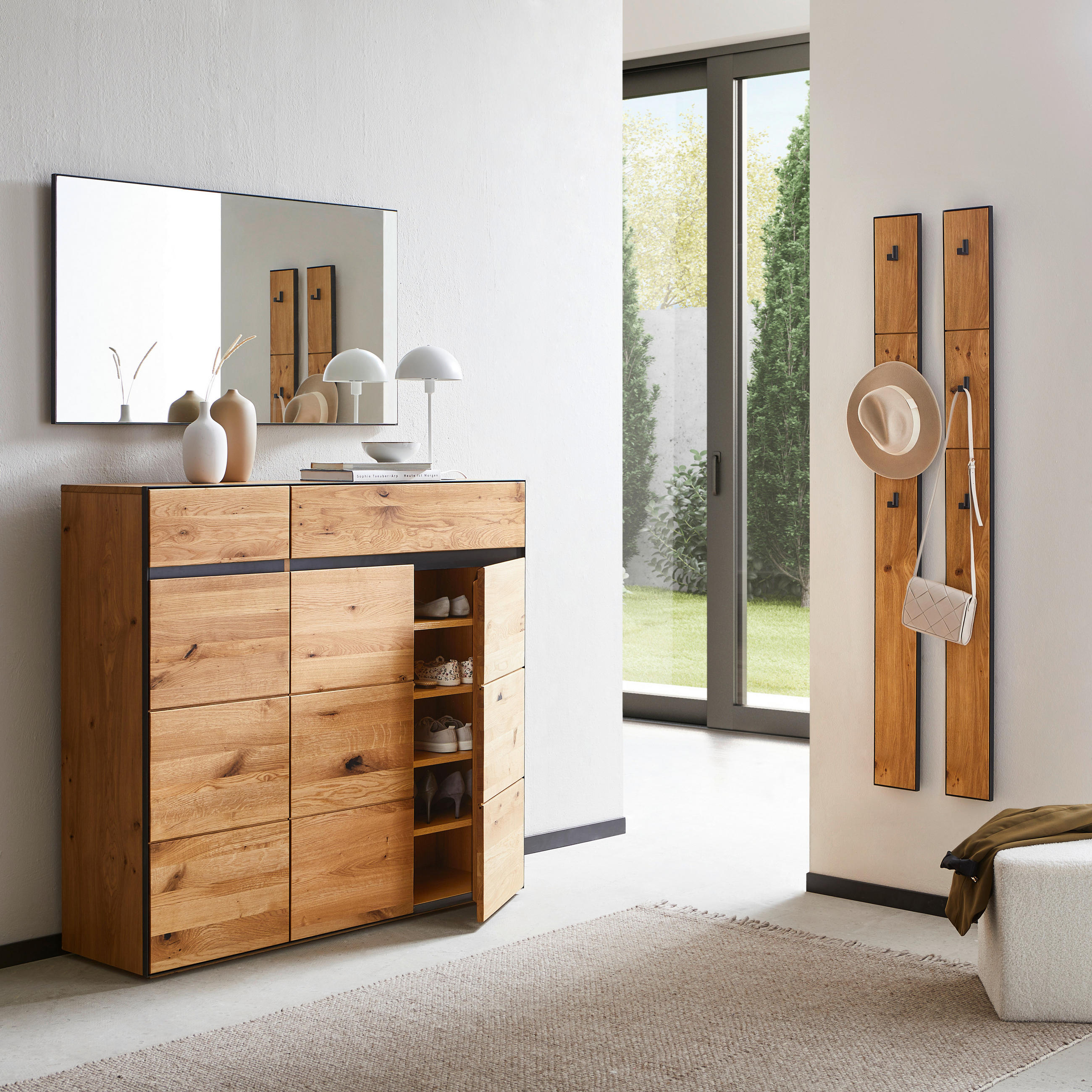 SCHUHSCHRANK  in 132,5/122,8/38 cm  - Eichefarben/Anthrazit, Natur, Holz/Metall (132,5/122,8/38cm) - Linea Natura