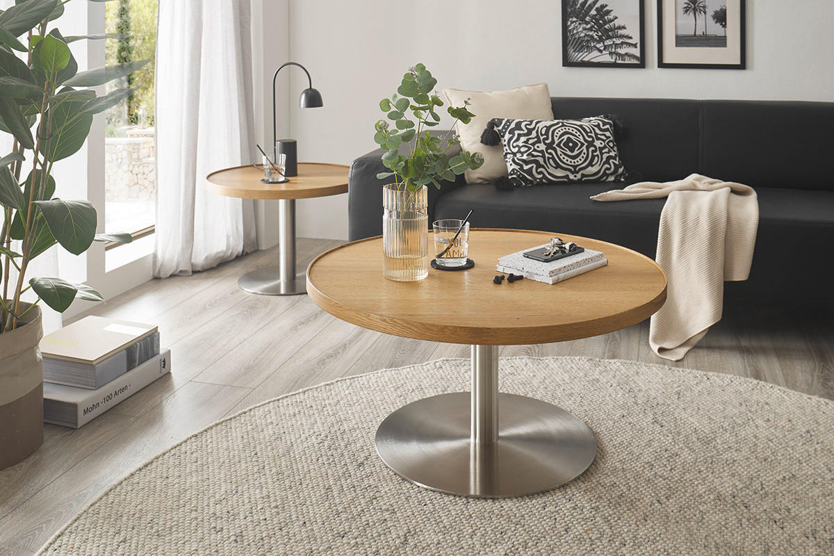COUCHTISCH in Holz, Metall, Holzwerkstoff 80/80/40 cm  - Edelstahlfarben/Eichefarben, Design, Holz/Holzwerkstoff (80/80/40cm) - Novel