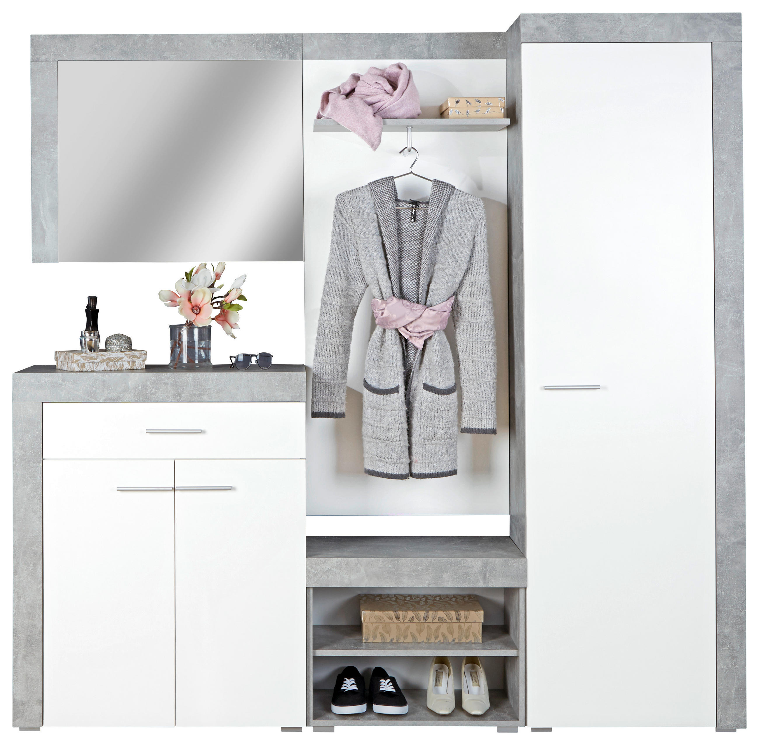 GARDEROBE 5-teilig  in 200/200/35,3 cm  - Weiß/Grau, MODERN, Holzwerkstoff (200/200/35,3cm) - MID.YOU