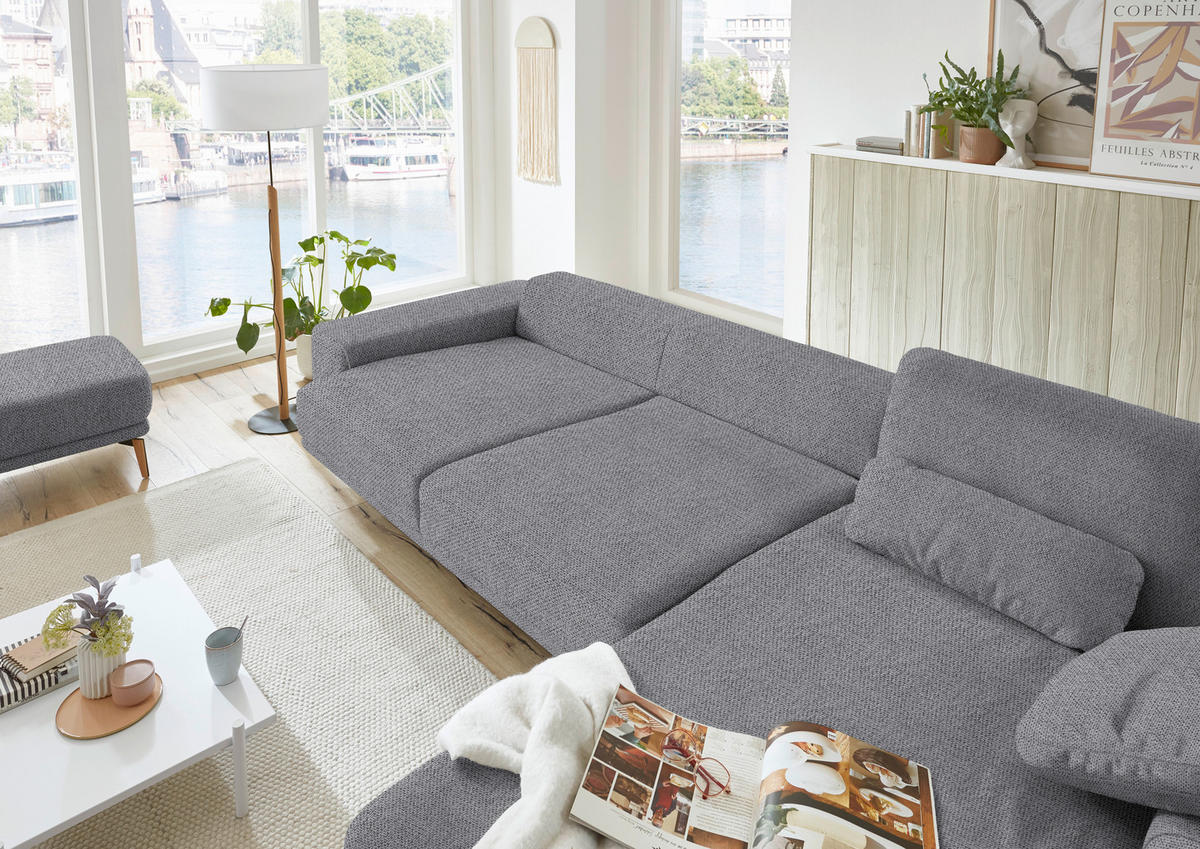 ECKSOFA in Flachgewebe Grau  334/193 cm  - Wildeiche/Grau, Design, Holz/Textil (334/193cm) - Niels Andersson