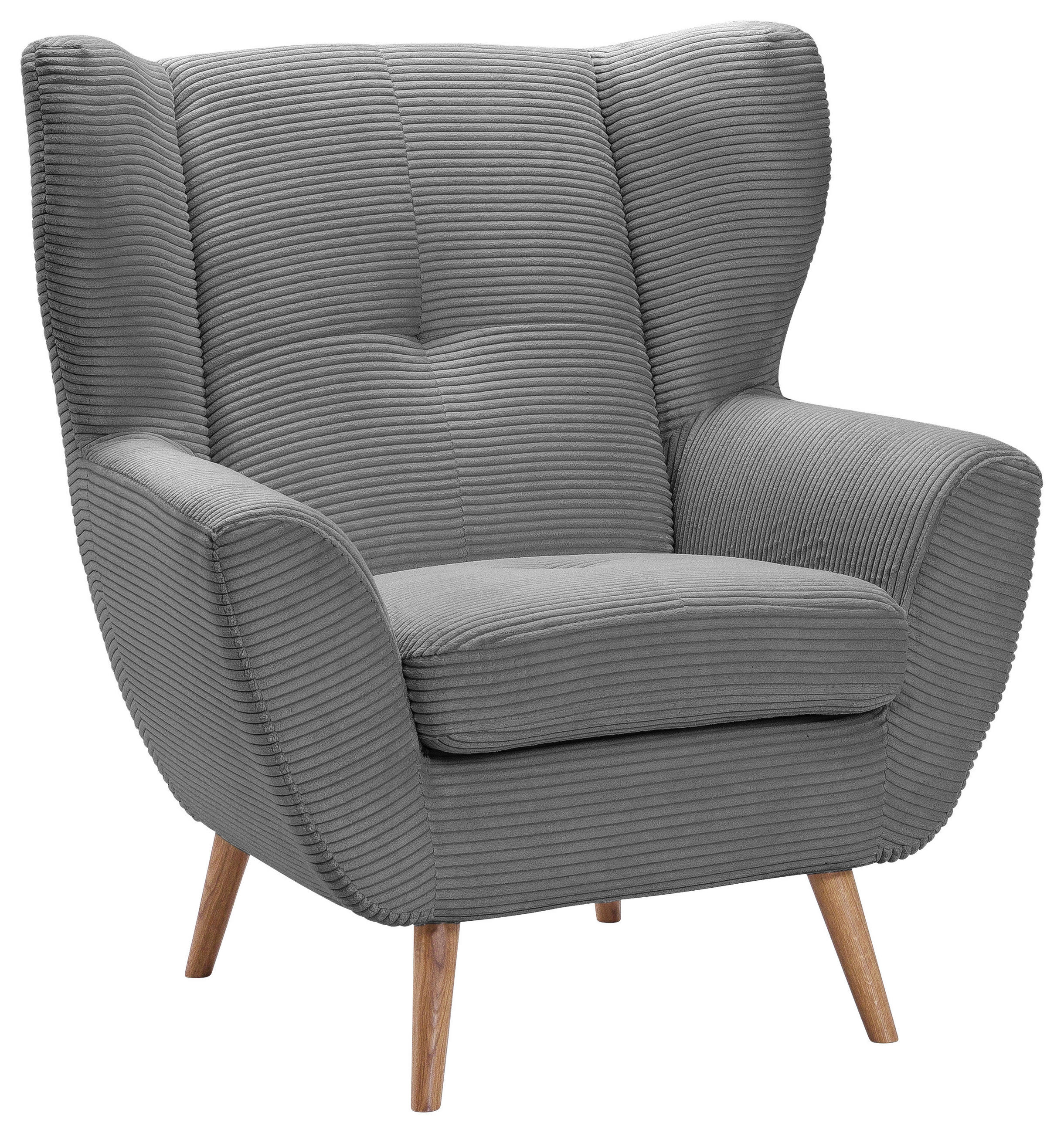 OHRENSESSEL Cord Grau  - Eichefarben/Grau, Design, Holz/Textil (90/102/90cm) - Stylife