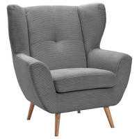 OHRENSESSEL in Cord Grau  - Eichefarben/Grau, Design, Holz/Textil (90/102/90cm) - Stylife