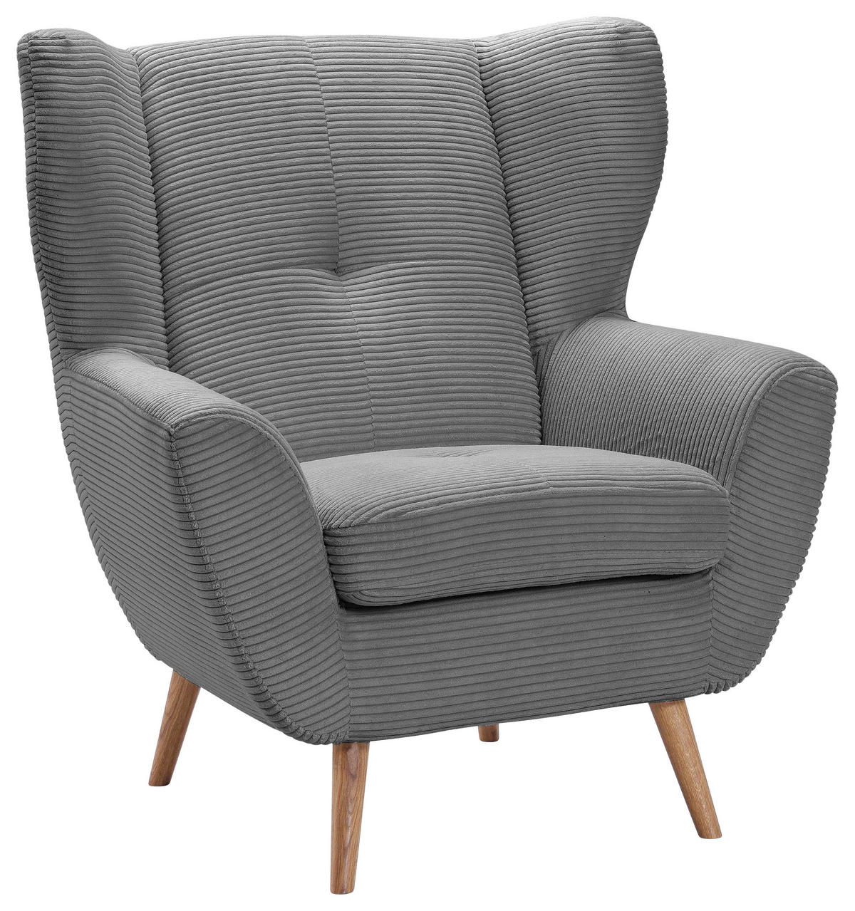 OHRENSESSEL in Cord Grau  - Eichefarben/Grau, Design, Holz/Textil (90/102/90cm) - Stylife