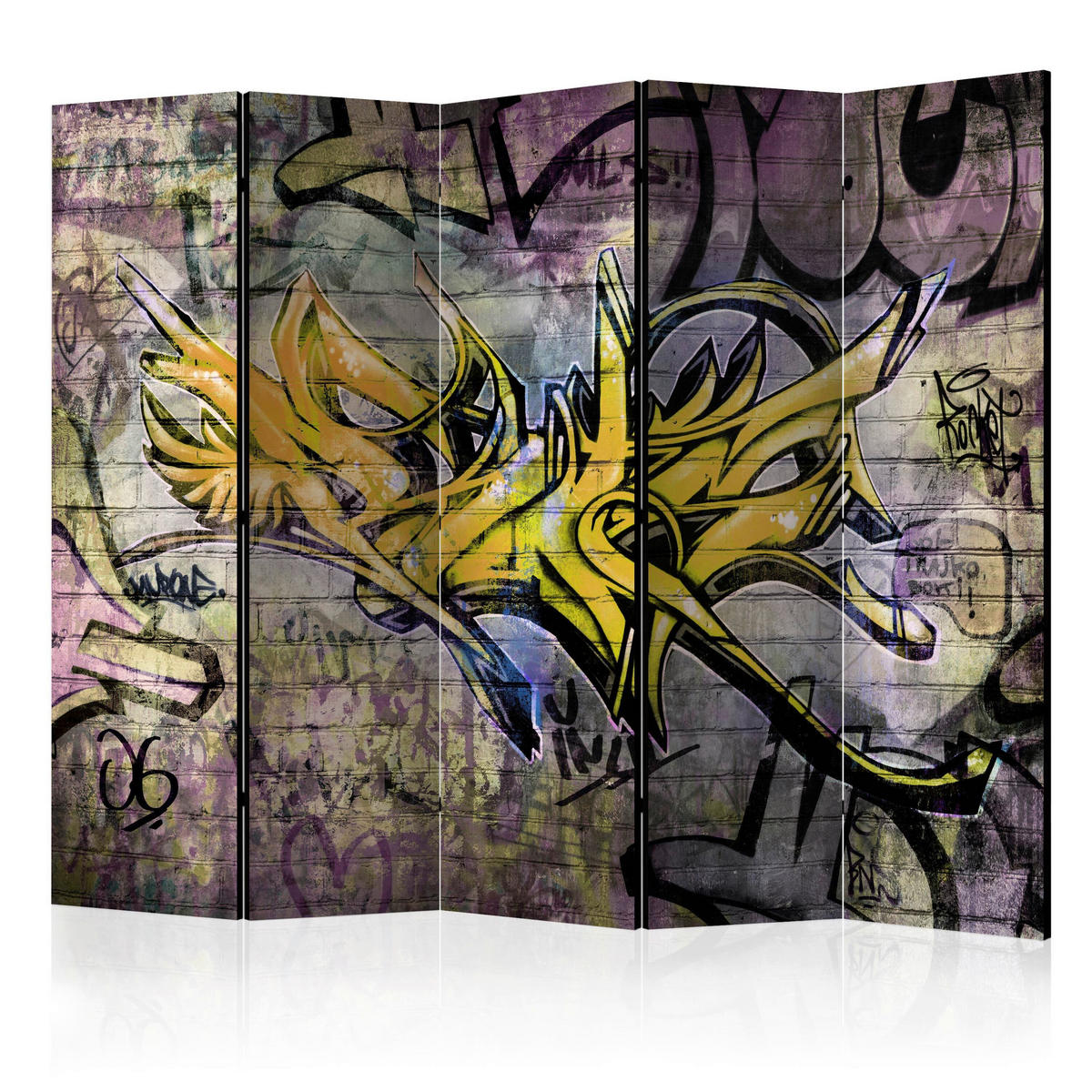 PARAVENT mit 5  Flügel - Gelb/Lila, Basics, Holz/Textil (225/172/3cm) - artgeist