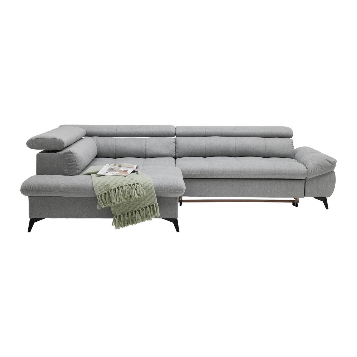 ECKSOFA in Chenille Hellgrau  - Hellgrau/Schwarz, Modern, Textil/Metall (201/296cm) - Livetastic