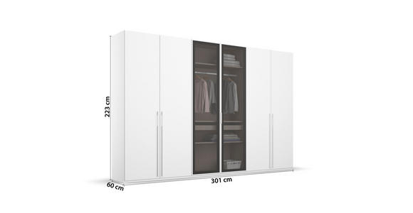 DREHTÜRENSCHRANK 301/223/60 cm 6-türig Weiß, Grau - Weiß/Grau, Trend, Glas/Holzwerkstoff (301/223/60cm) - Novel