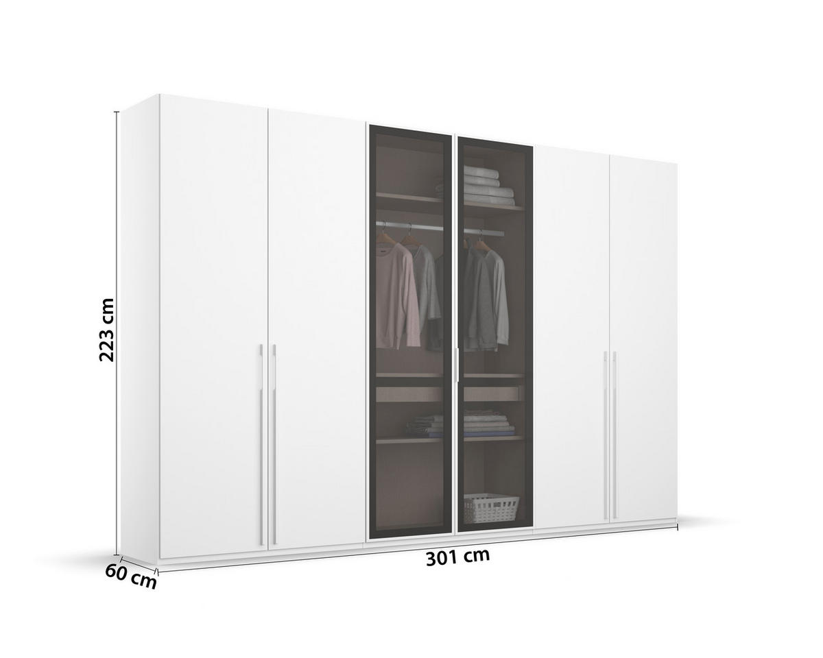 DREHTÜRENSCHRANK in Grau, Weiss  - Weiss/Grau, Trend, Glas/Holzwerkstoff (301/223/60cm) - Novel