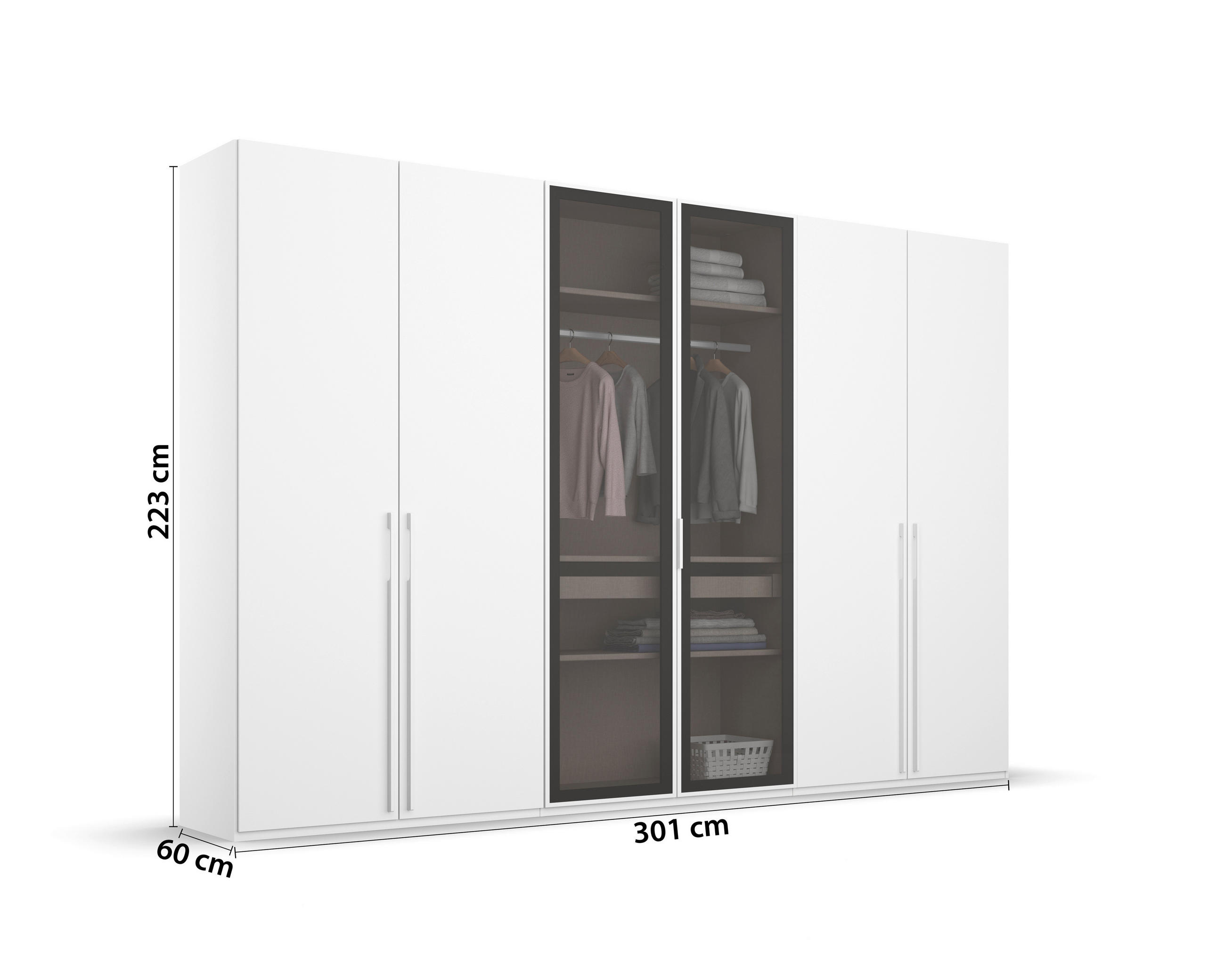 Thumbnail - Novel Drehtürenschrank, Grau, Weiß, Metall, 6 Fächer, 301x223x60 cm, Blauer Engel, Goldenes M, Made in Germany,  umfangr...