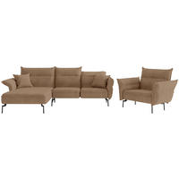 SITZGARNITUR Jakarta Flachgewebe Hellbraun  - Hellbraun/Edelstahlfarben, Design, Textil/Metall (185/265cm) - Livetastic