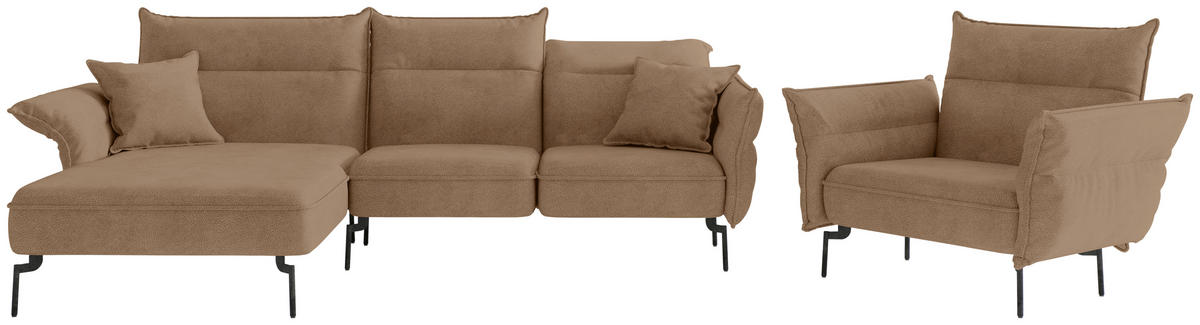 SITZGARNITUR Jakarta Flachgewebe Hellbraun  - Hellbraun/Edelstahlfarben, Design, Textil/Metall (185/265cm) - Livetastic