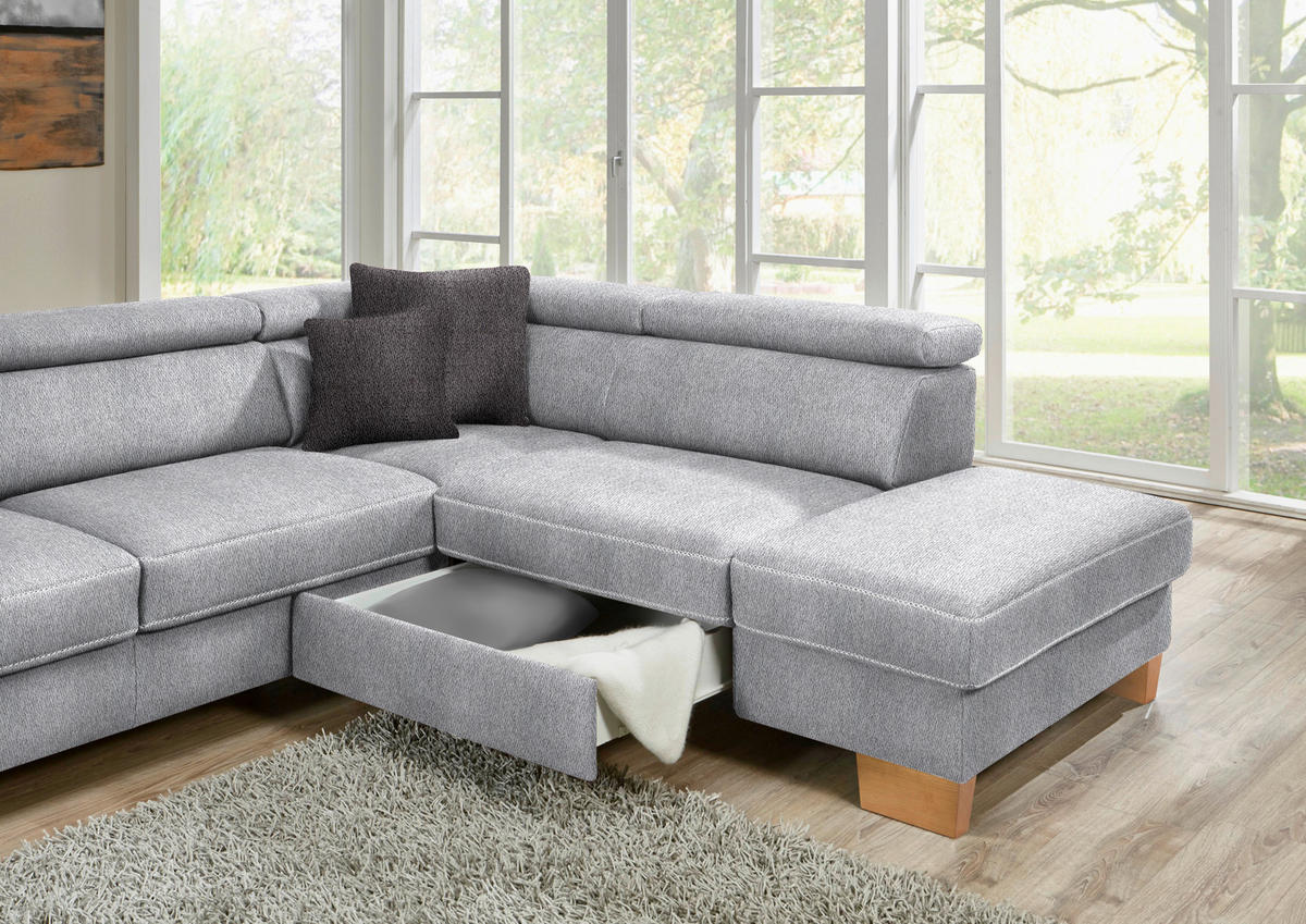 ECKSOFA in Mikrofaser Hellgrau  226/273 cm  - Eichefarben/Beige, Natur, Holz/Textil (226/273cm) - Beldomo System