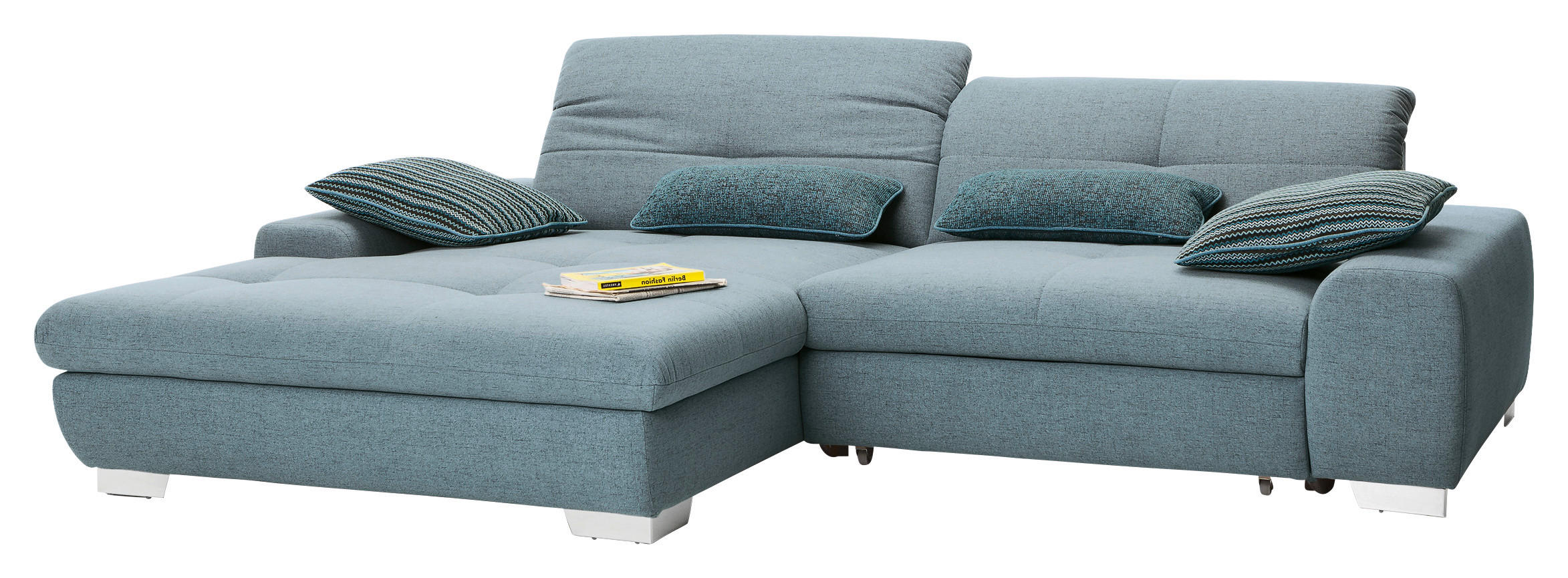 ECKSOFA Hellblau Flachgewebe Rücken echt, Kopfteilverstellung, Sitztiefenverstellung  - Chromfarben/Hellblau, Design, Textil/Metall (198/276cm) - SetOne by Musterring