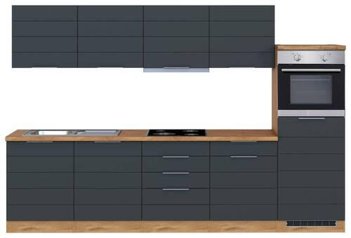 KÜCHENBLOCK 300 cm   in Grau, Eiche Wotan  - Eiche Wotan/Grau, Design, Holzwerkstoff/Metall (300cm) - Held