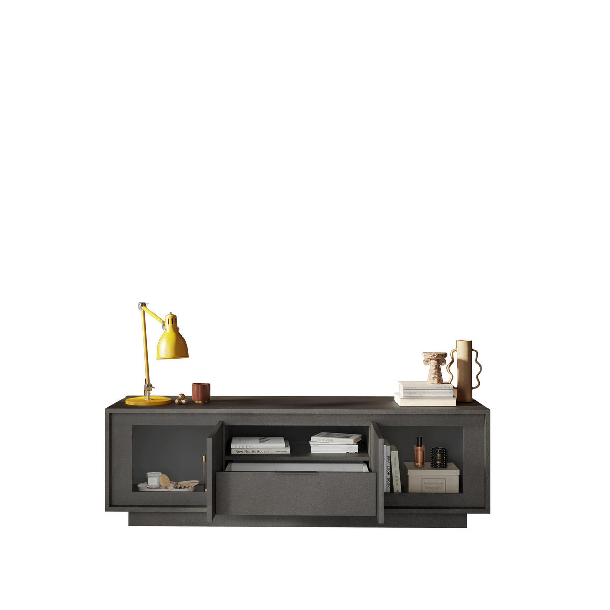 LOWBOARD  in 180/58/50 cm  - Anthrazit, Design, Holzwerkstoff/Metall (180/58/50cm) - MID.YOU