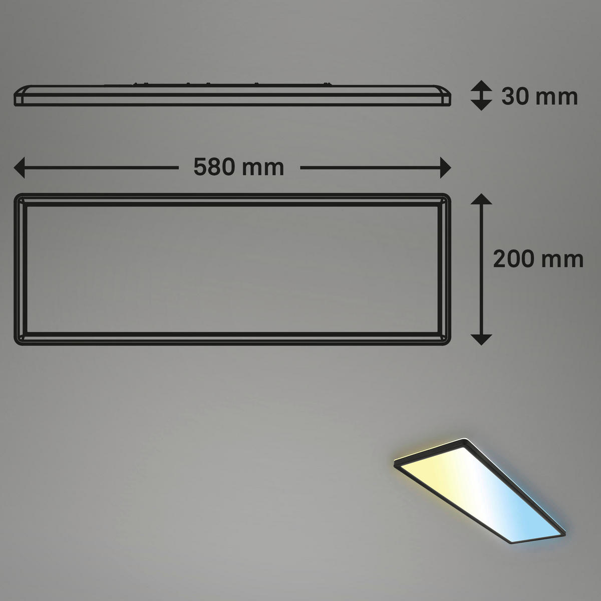LED-PANEEL Slim 58/20/3 cm   - Schwarz, MODERN, Kunststoff (58/20/3cm)