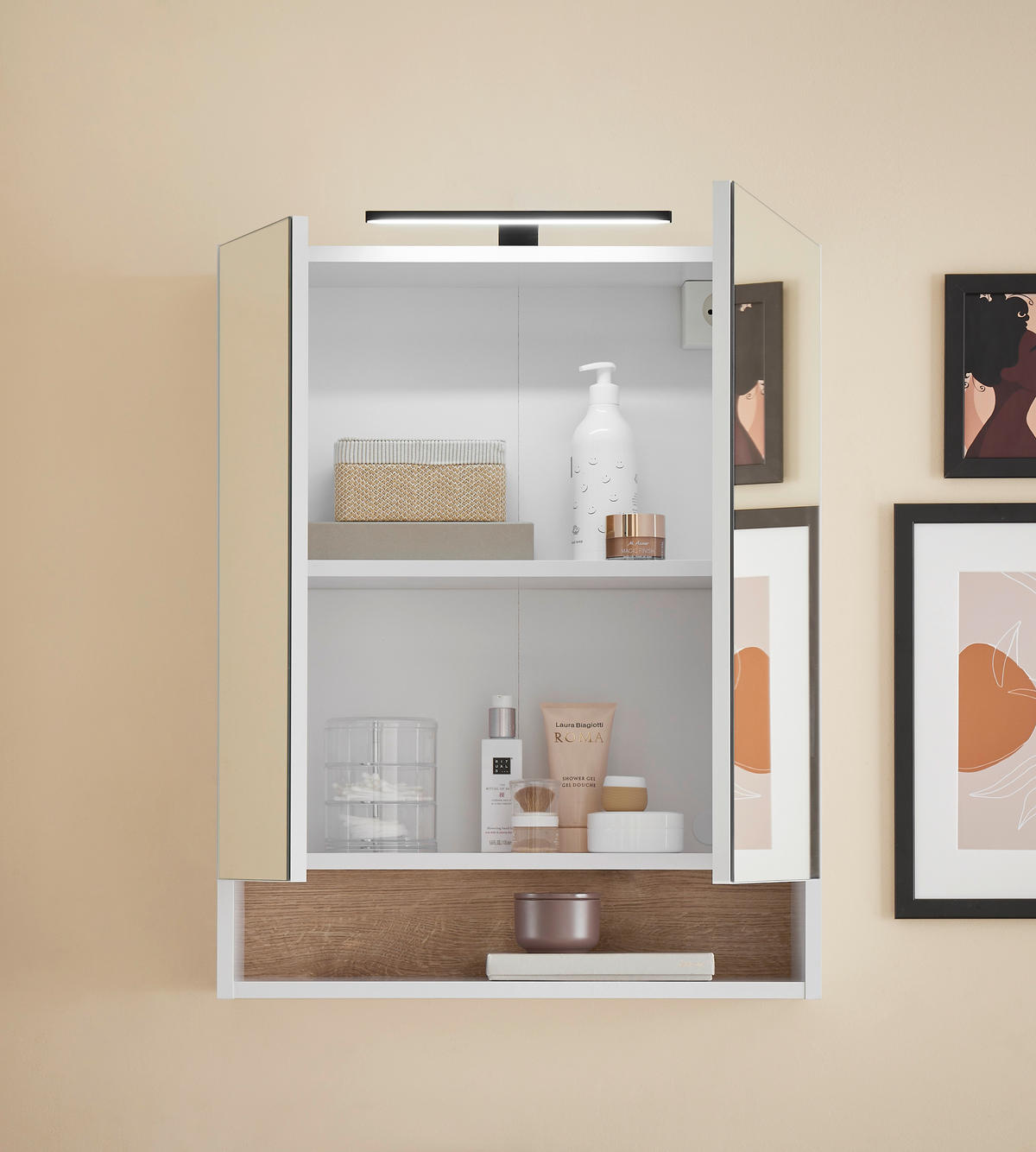 SPIEGELSCHRANK 60/75/22 cm  - Weiß, KONVENTIONELL, Glas/Holzwerkstoff (60/75/22cm) - home24