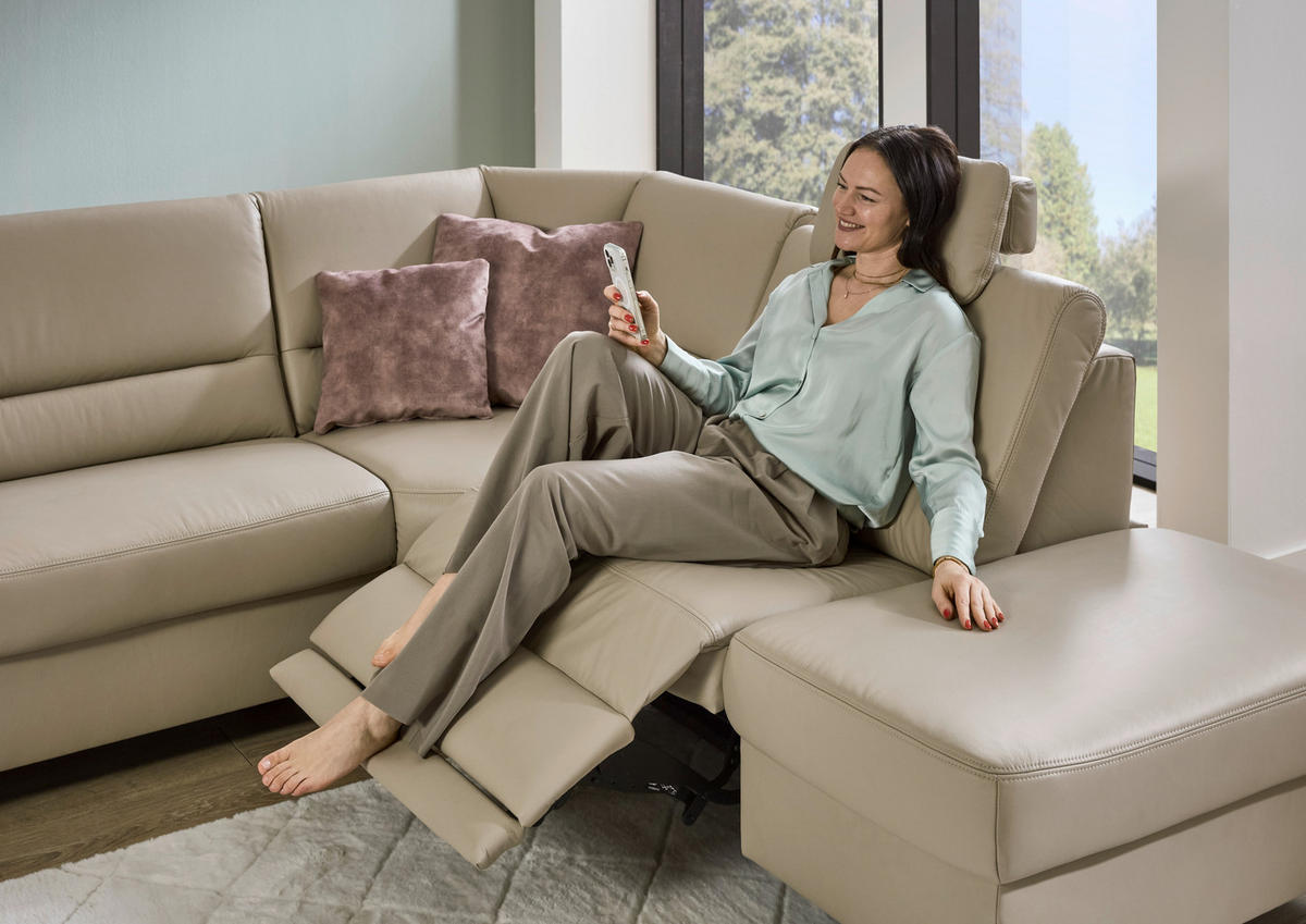ECKSOFA in Echtleder Perlmutt  290/249 cm  - Perlmutt/Schwarz, KONVENTIONELL, Leder/Metall (290/249cm) - Beldomo Premium