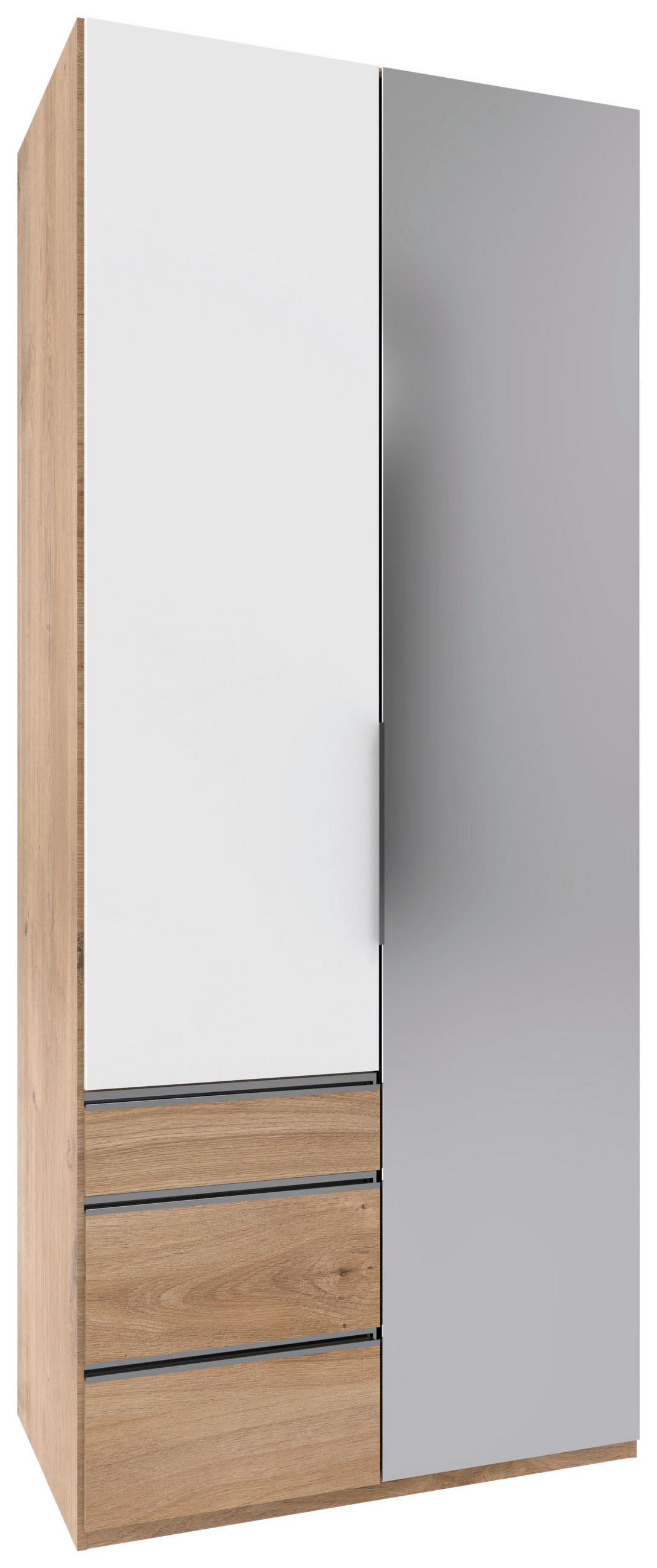 Mid.you Drehtürenschrank Weiß, Plankeneiche 100x216x58 cm