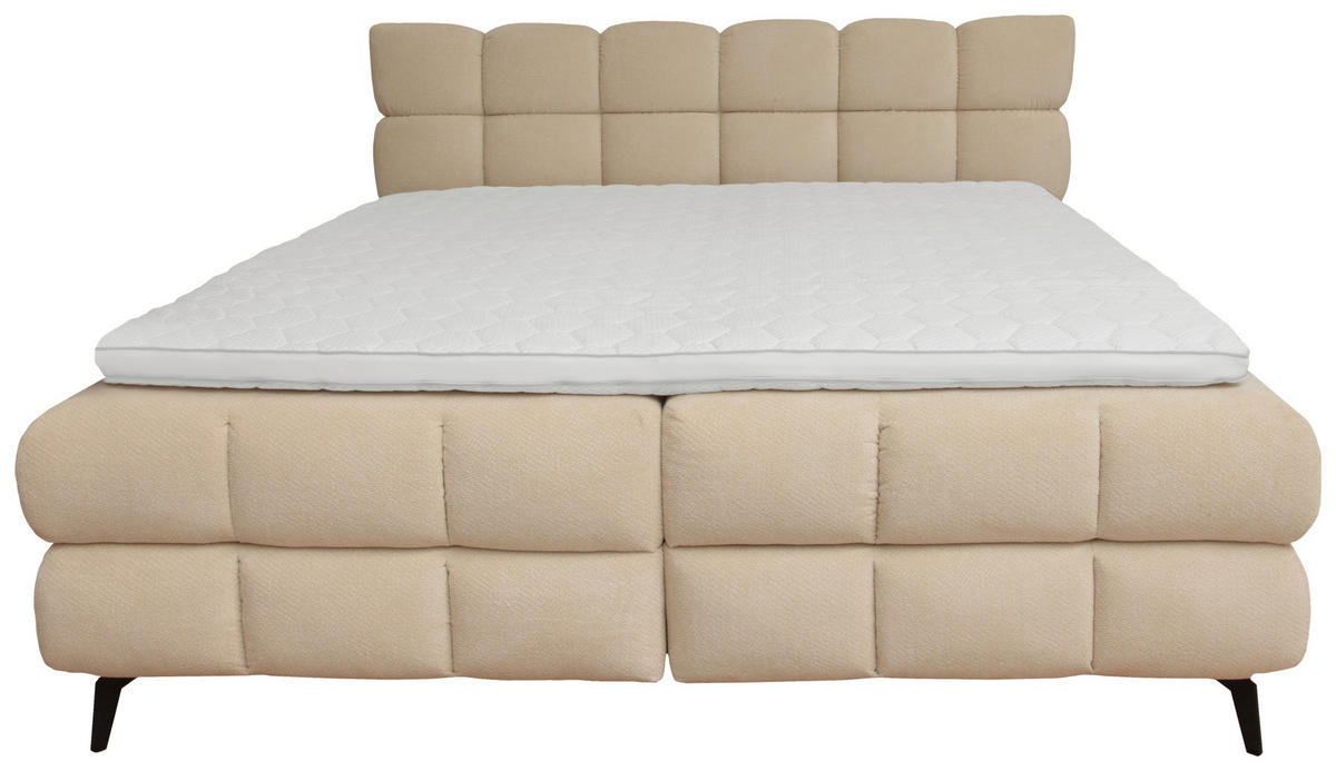BOXBETT 160/200 cm,  in Beige, Bettkasten, Topper, H3 + H3 = fest  - Beige/Schwarz, Trend, Textil/Metall (160/200cm) - Esposa