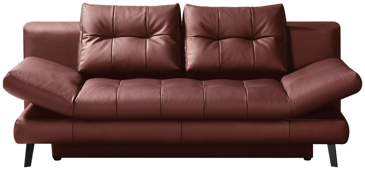 SCHLAFSOFA Bordeaux Echtleder  - Bordeaux/Schwarz, Design, Leder/Metall (209/94/94cm) - Novel