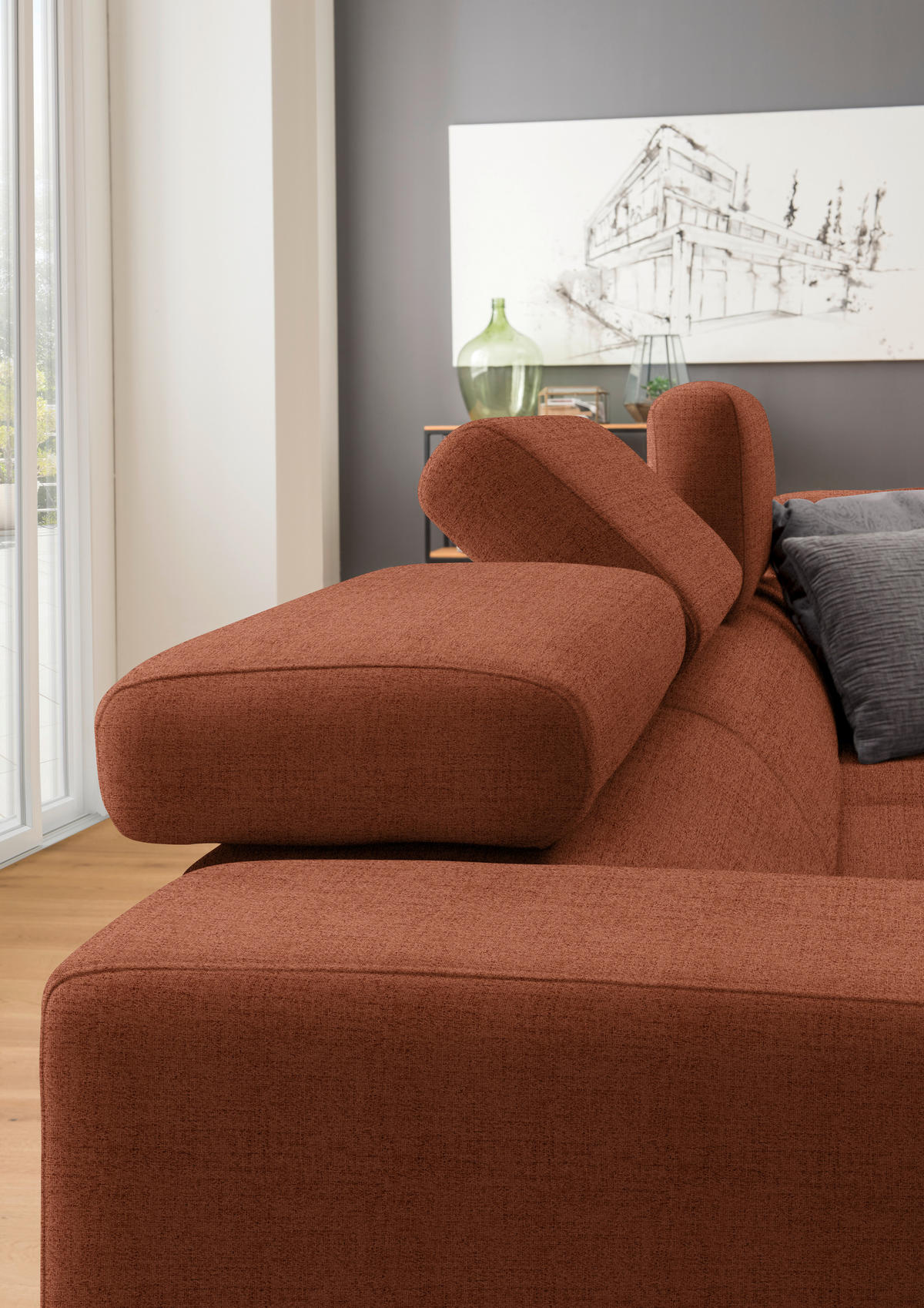 ECKSOFA in Chenille Terracotta  - Chromfarben/Terracotta, Design, Textil (301/207cm) - Xora