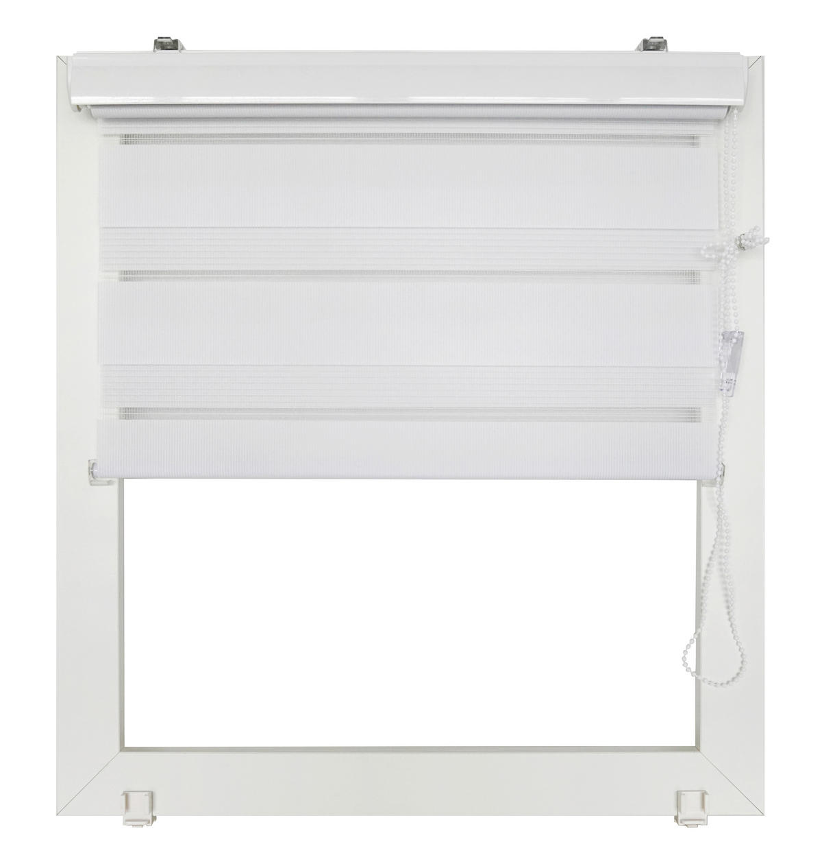 DUÁLNÍ ROLETA, poloprůhledné, 60/160 cm - bílá/průhledné, Basics, textil (60/160cm) - Boxxx
