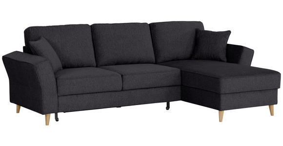 ECKSOFA in Flachgewebe Schwarz  - Eichefarben/Schwarz, KONVENTIONELL, Holz/Textil (265/159cm) - Carryhome