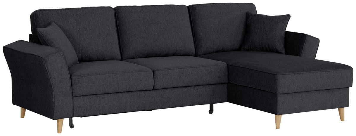ECKSOFA in Flachgewebe Schwarz  - Eichefarben/Schwarz, Konventionell, Holz/Textil (265/159cm) - Carryhome