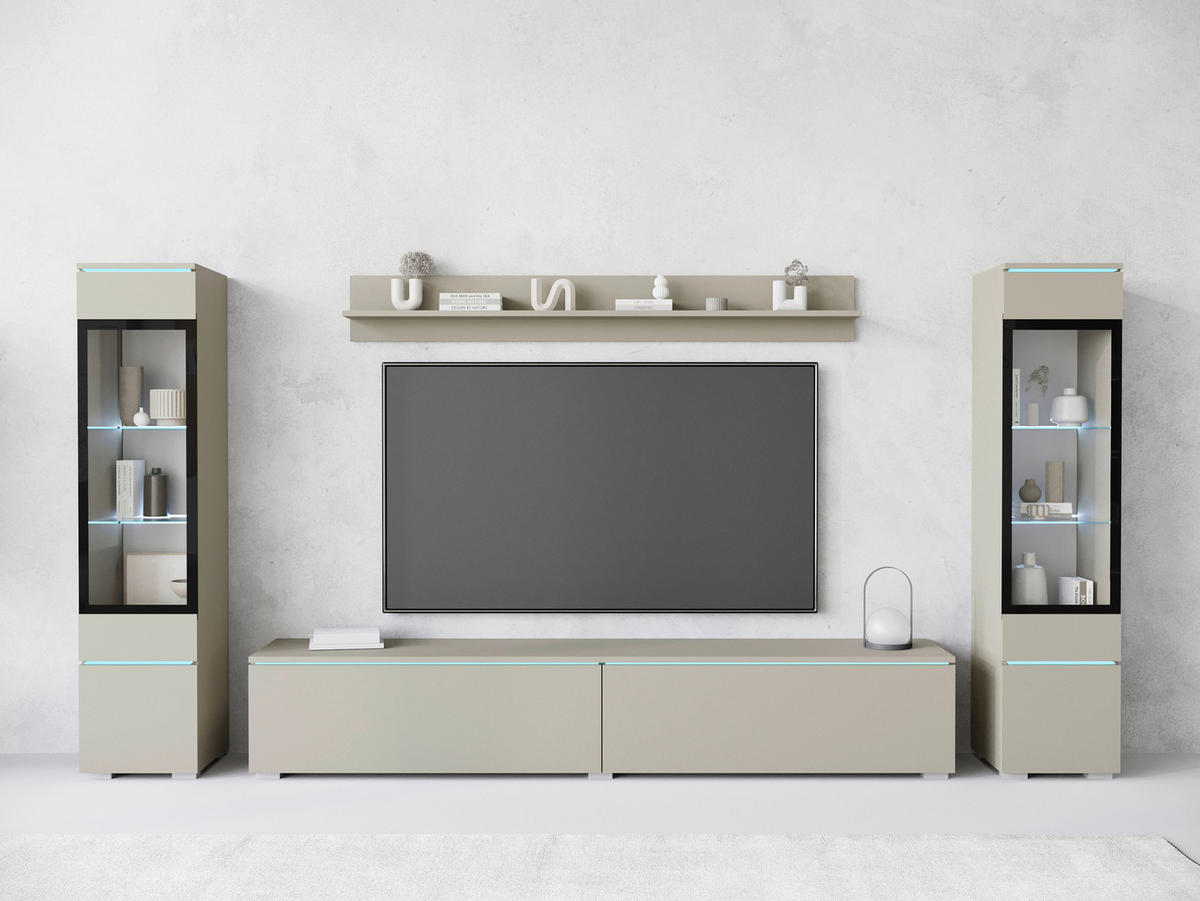 HYLLKOMBINATION 4 delar  i beige, kashmir   - beige/grå, Trend, trämaterial/glas (240/130/33cm)