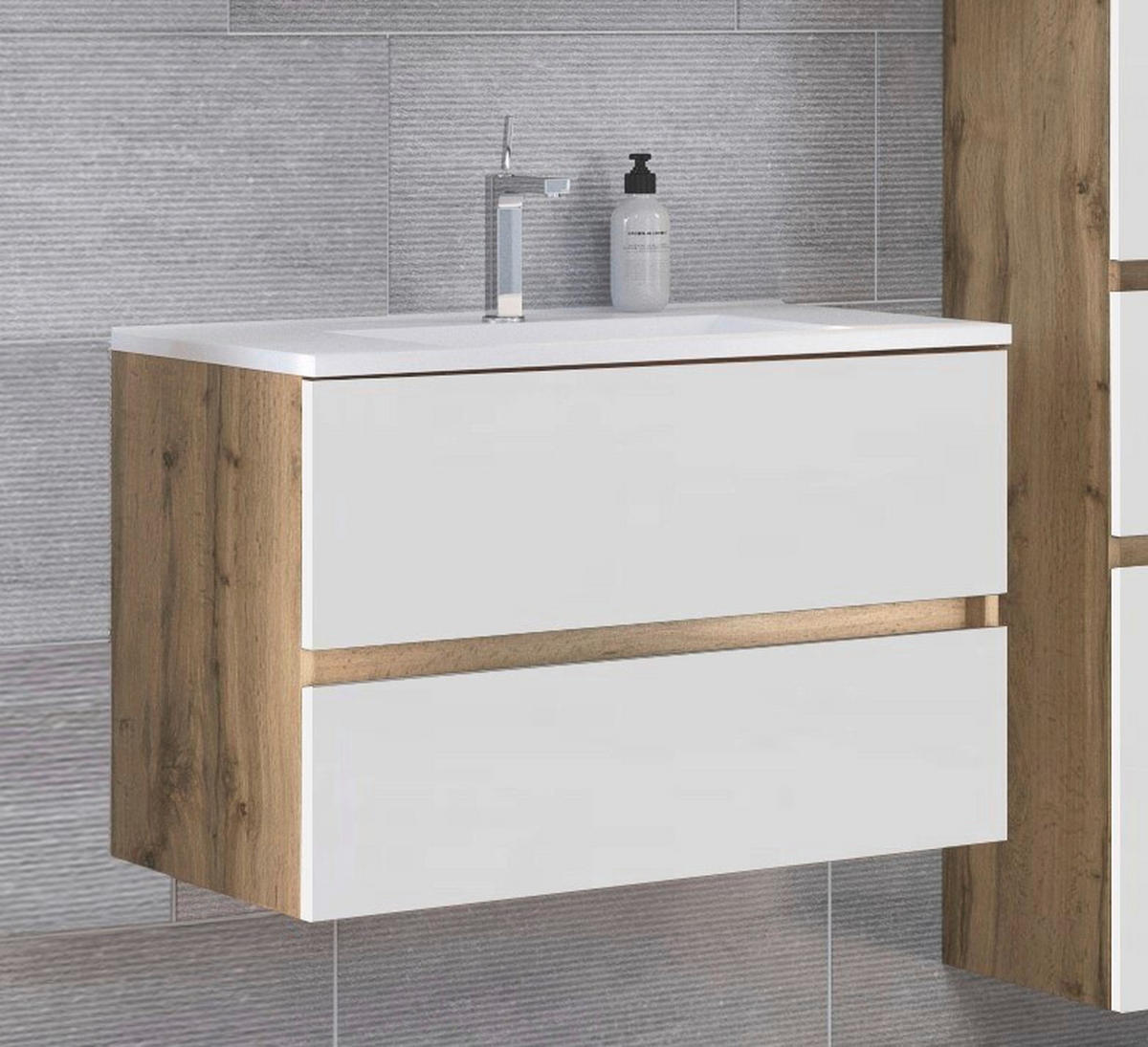WASCHTISCHKOMBI 100 cm  - Eiche Wotan/Weiß, Design, Holzwerkstoff/Stein (100cm) - Held