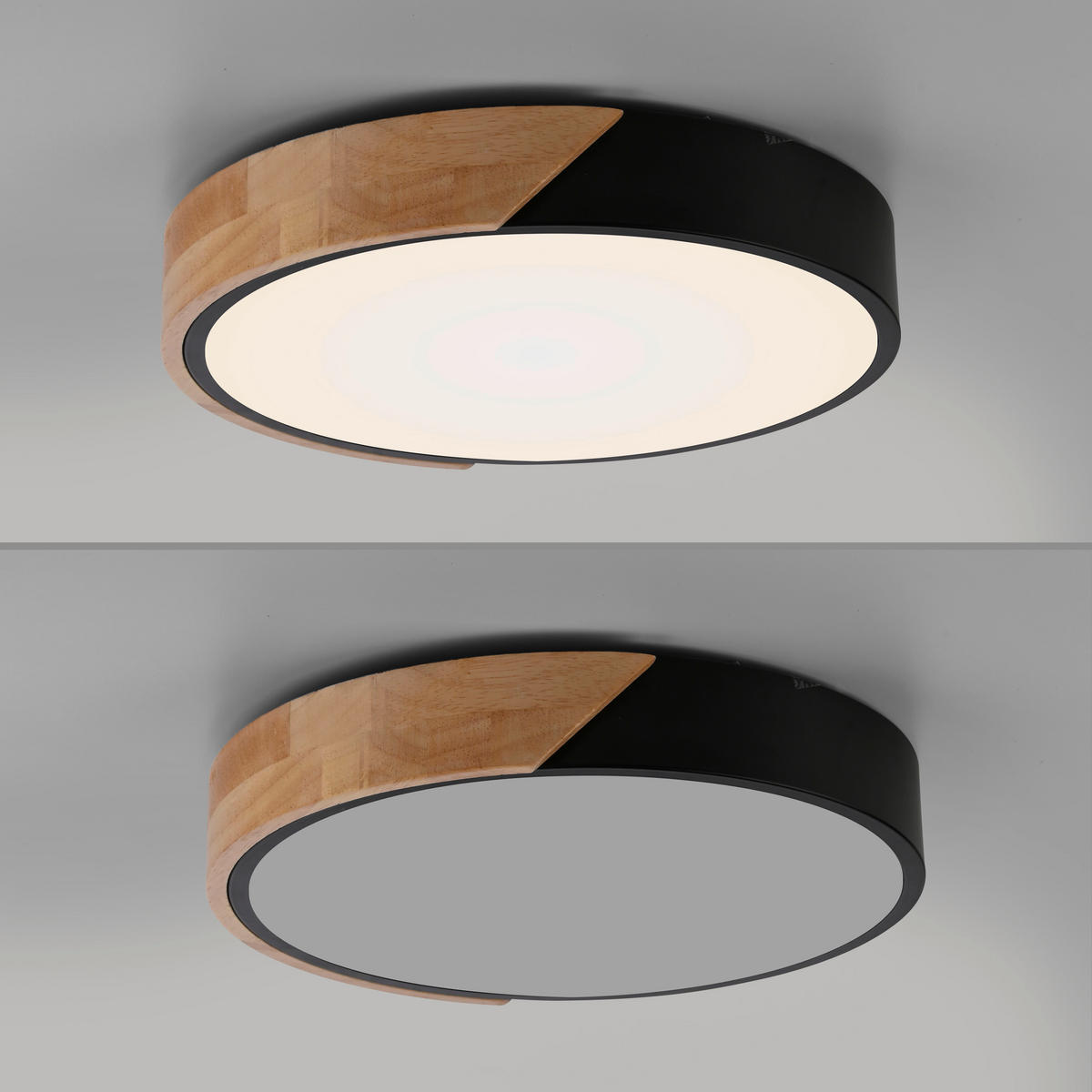 LED PLAFONJERA - crna, Dizajnerski, drvo/metal (32/32/5,5cm)