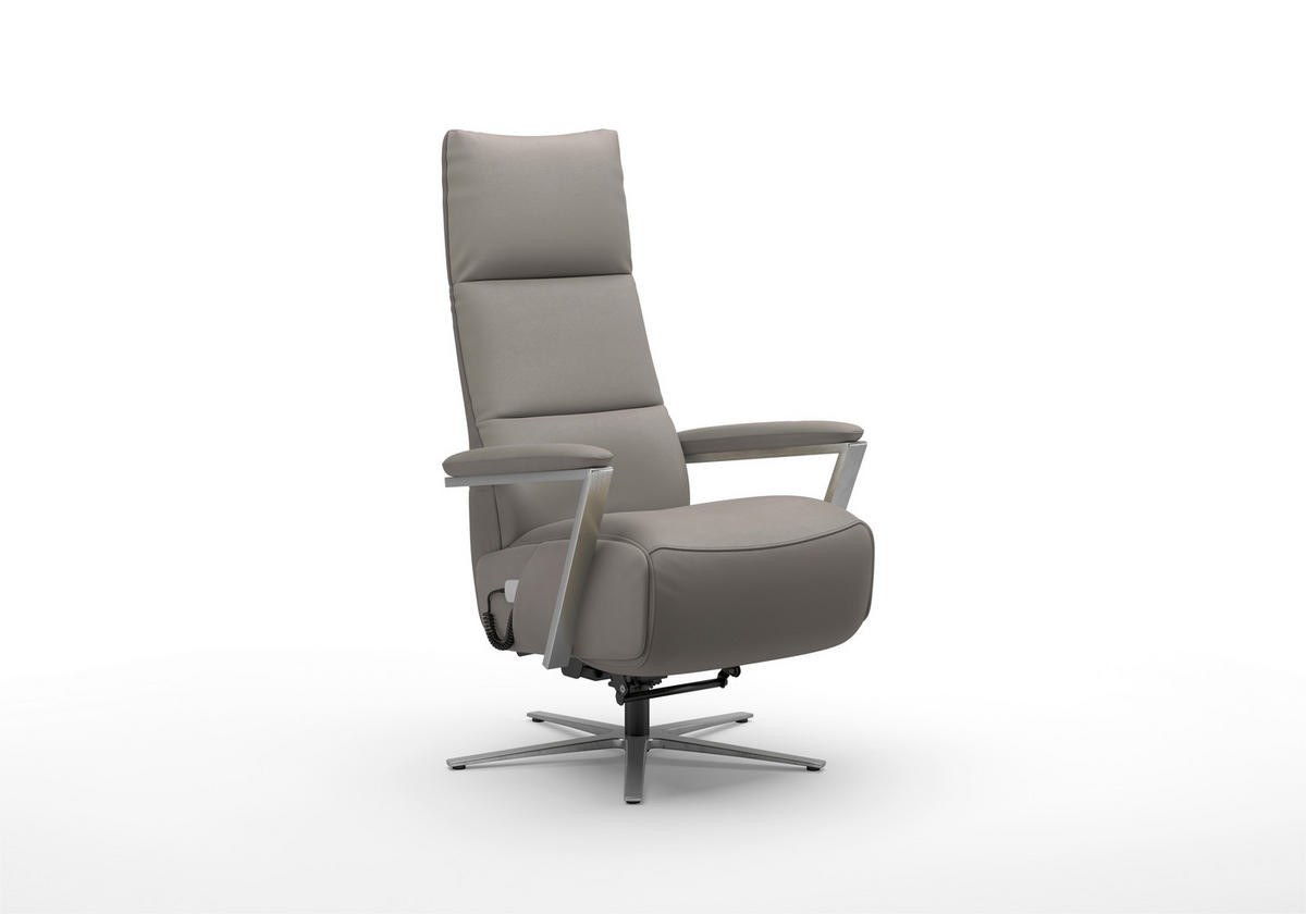 RELAXSESSEL TV VARIO COMFORT E L3 Echtleder Kopfteilverstellung, Rücken echt    - Silberfarben/Grau, Basics, Leder/Metall (70/128/85cm) - Sit & More