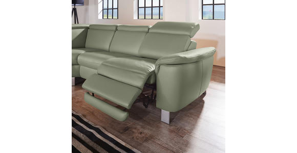 ECKSOFA in Echtleder Grün  - Alufarben/Grün, Design, Leder/Metall (242/271cm) - Cantus