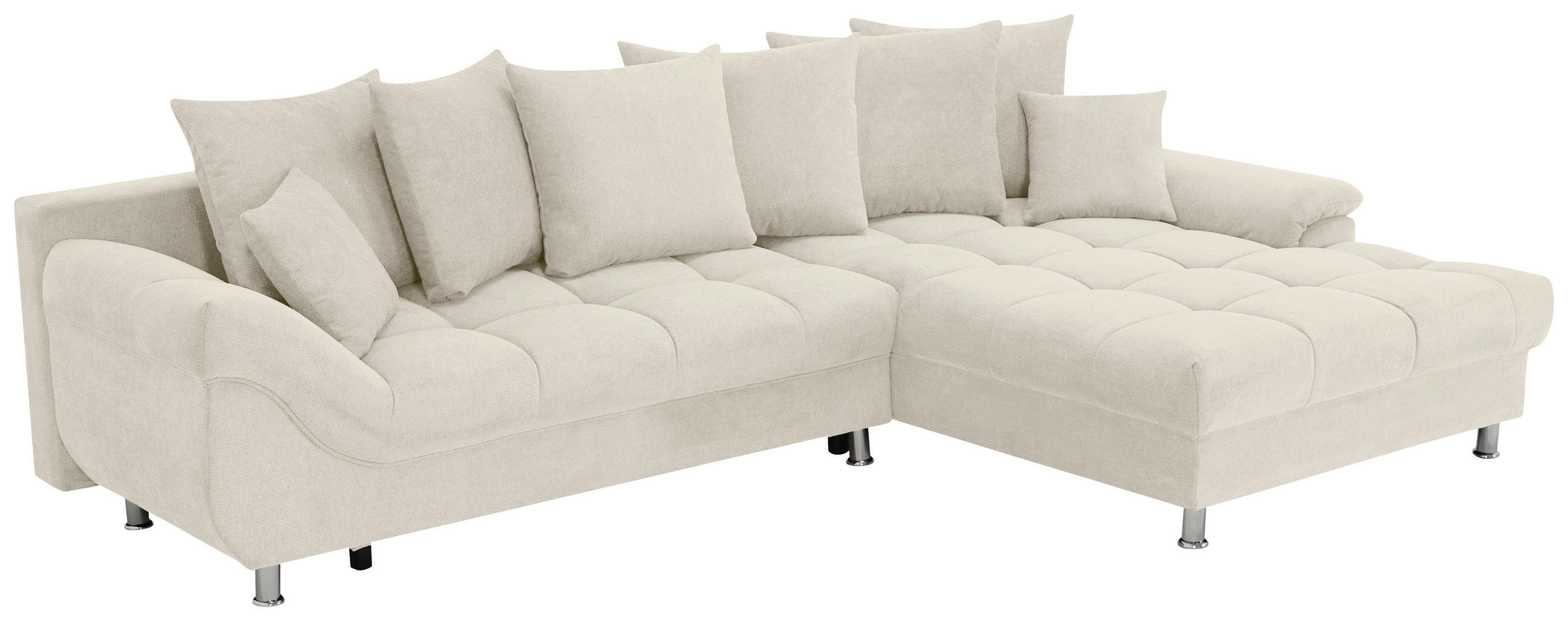 ECKSOFA Creme Flachgewebe, Mikrofaser  - Chromfarben/Creme, Design, Kunststoff/Textil (312/198cm) - Livetastic