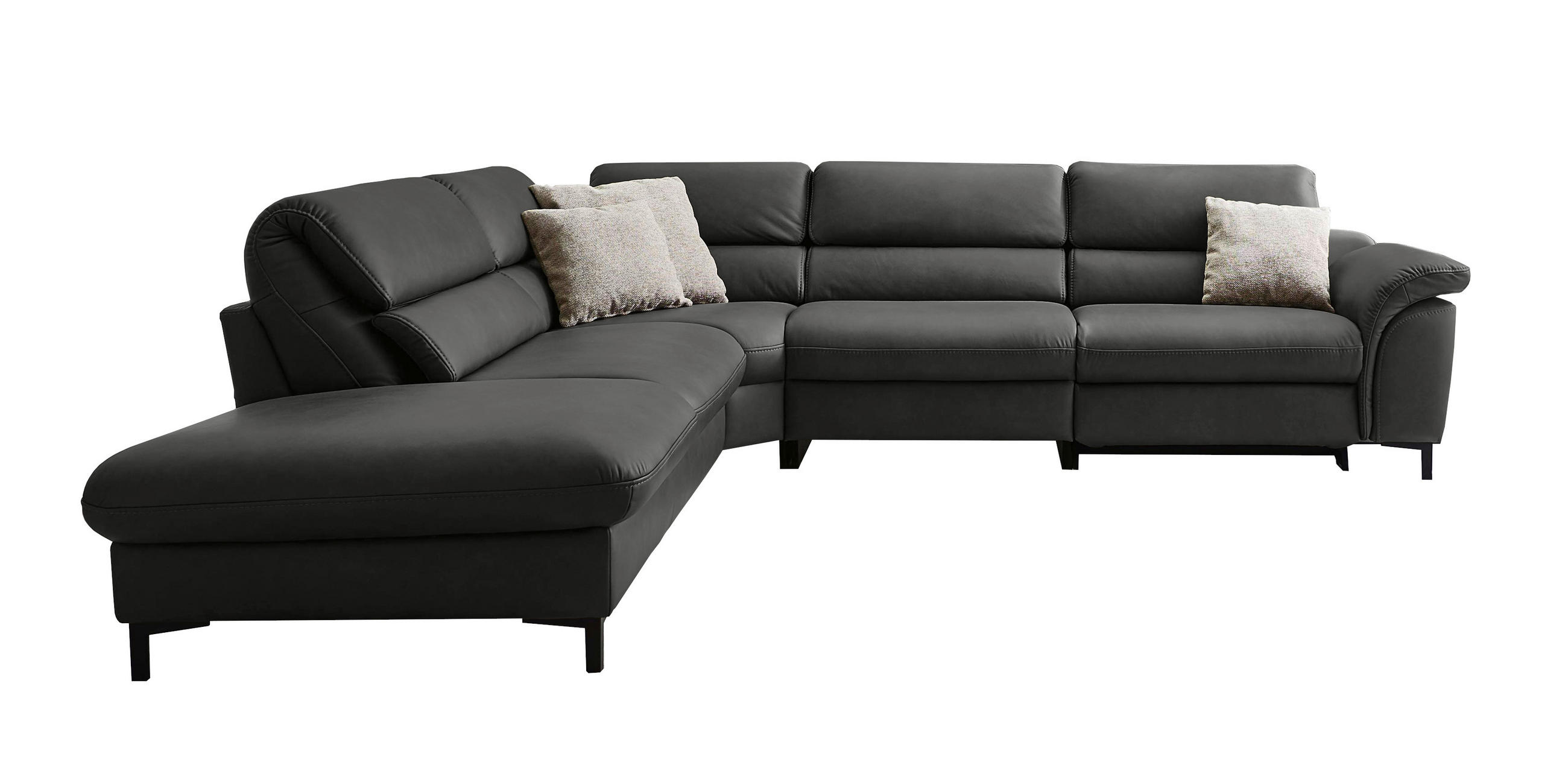 ECKSOFA Valdera Schwarz Echtleder  - Schwarz, Design, Leder/Metall (246/280cm) - Hukla
