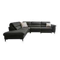 ECKSOFA Valdera Schwarz Echtleder  - Schwarz, Design, Leder/Metall (246/280cm) - Hukla