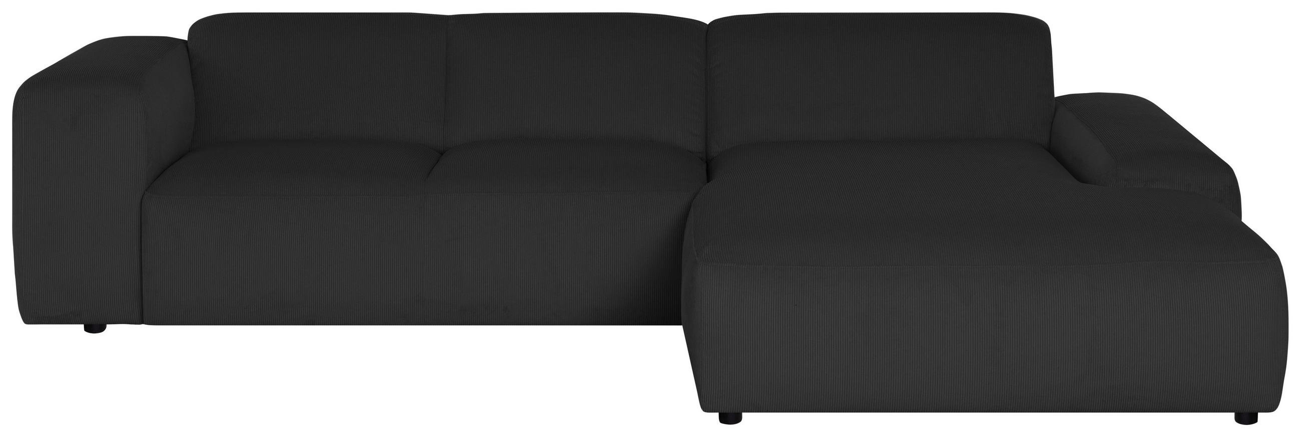 ECKSOFA in Cord Anthrazit - Anthrazit/Schwarz, Design, Kunststoff/Textil (304/200cm) - MID.YOU