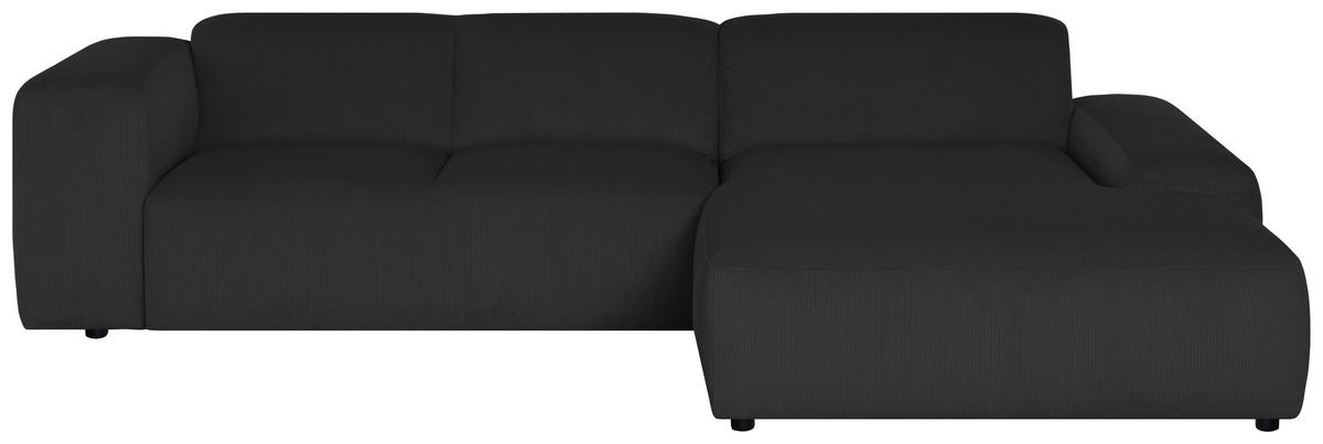 ECKSOFA HANNAH Schwarz Cord  - Schwarz, Design, Kunststoff/Textil (304/200cm) - MID.YOU