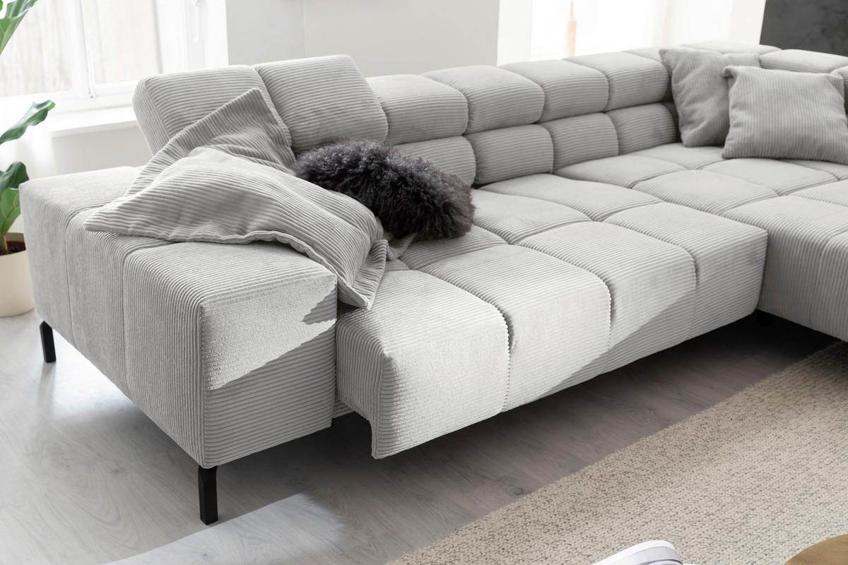 ECKSOFA in Cord Grau  - Schwarz/Grau, Design, Textil/Metall (321/216cm) - Hom`in