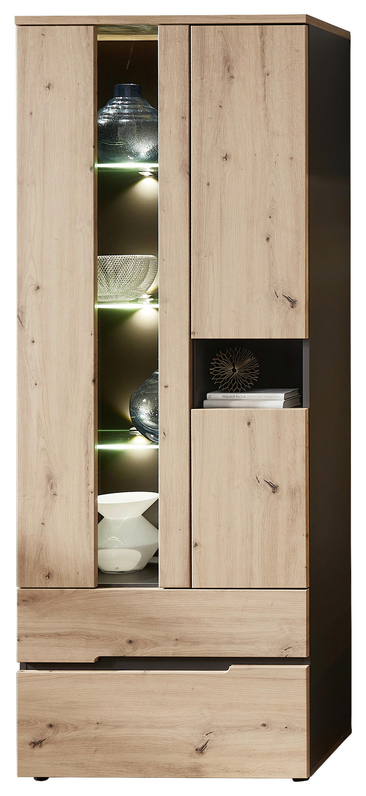 Carryhome Vitrine Graphit, Eiche Artisan 75x197x38 cm
