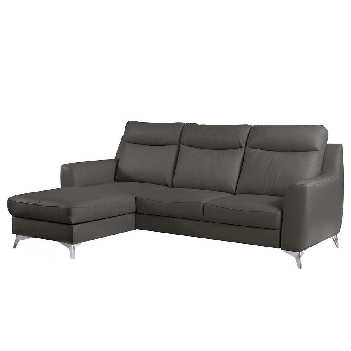 ECKSOFA Lederlook Echtleder Dunkelbraun  - Chromfarben/Dunkelbraun, Design, Leder/Textil (168/236cm) - Livetastic