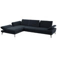 ECKSOFA in Echtleder Dunkelblau  195/308 cm  - Schwarz/Dunkelblau, Design, Leder/Metall (195/308cm) - Dieter Knoll