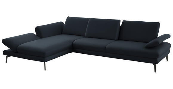 ECKSOFA in Echtleder Dunkelblau 195/308 cm - Schwarz/Dunkelblau, Design, Leder/Metall (195/308cm) - Dieter Knoll